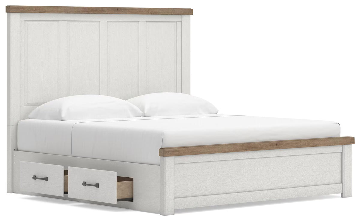 Savonport - King Panel Bed With Under Bed Storage Unit - White / Brown