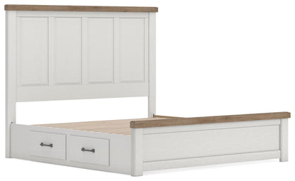 Savonport - King Panel Bed With Under Bed Storage Unit - White / Brown
