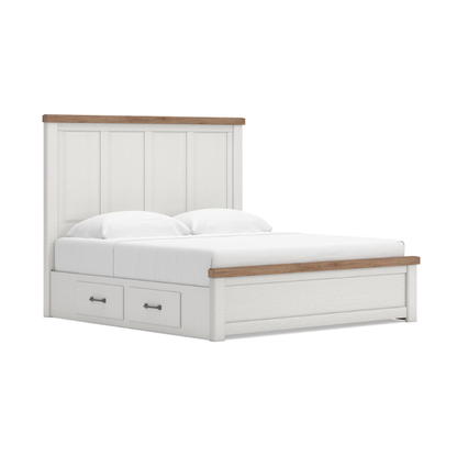 Savonport - King Panel Bed With 2 Under Bed Storage Units - White / Brown