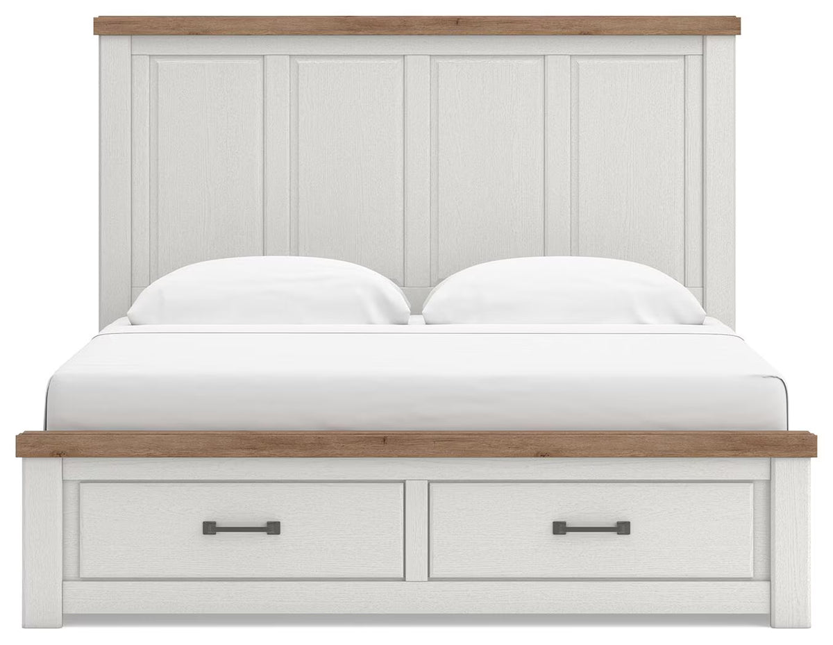 Savonport - King Panel Storage Bed With Storage Footboard And 2 Under Bed Storage Units - White / Brown