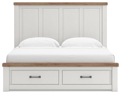Savonport - King Panel Storage Bed With Storage Footboard And 2 Under Bed Storage Units - White / Brown