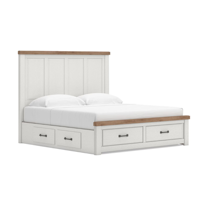 Savonport - King Panel Storage Bed With Storage Footboard And 2 Under Bed Storage Units - White / Brown