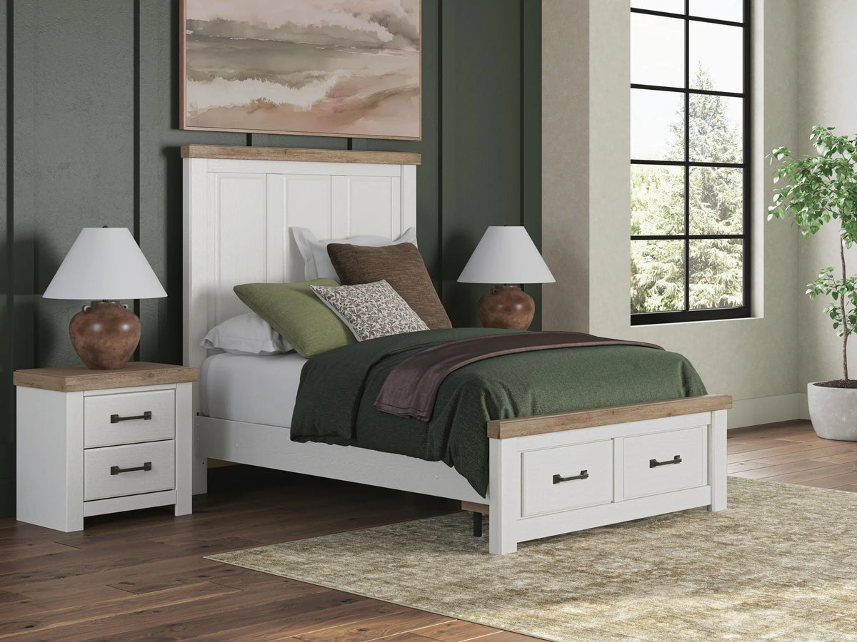 Savonport - Full Panel Storage Bed With Storage Footboard - White / Brown