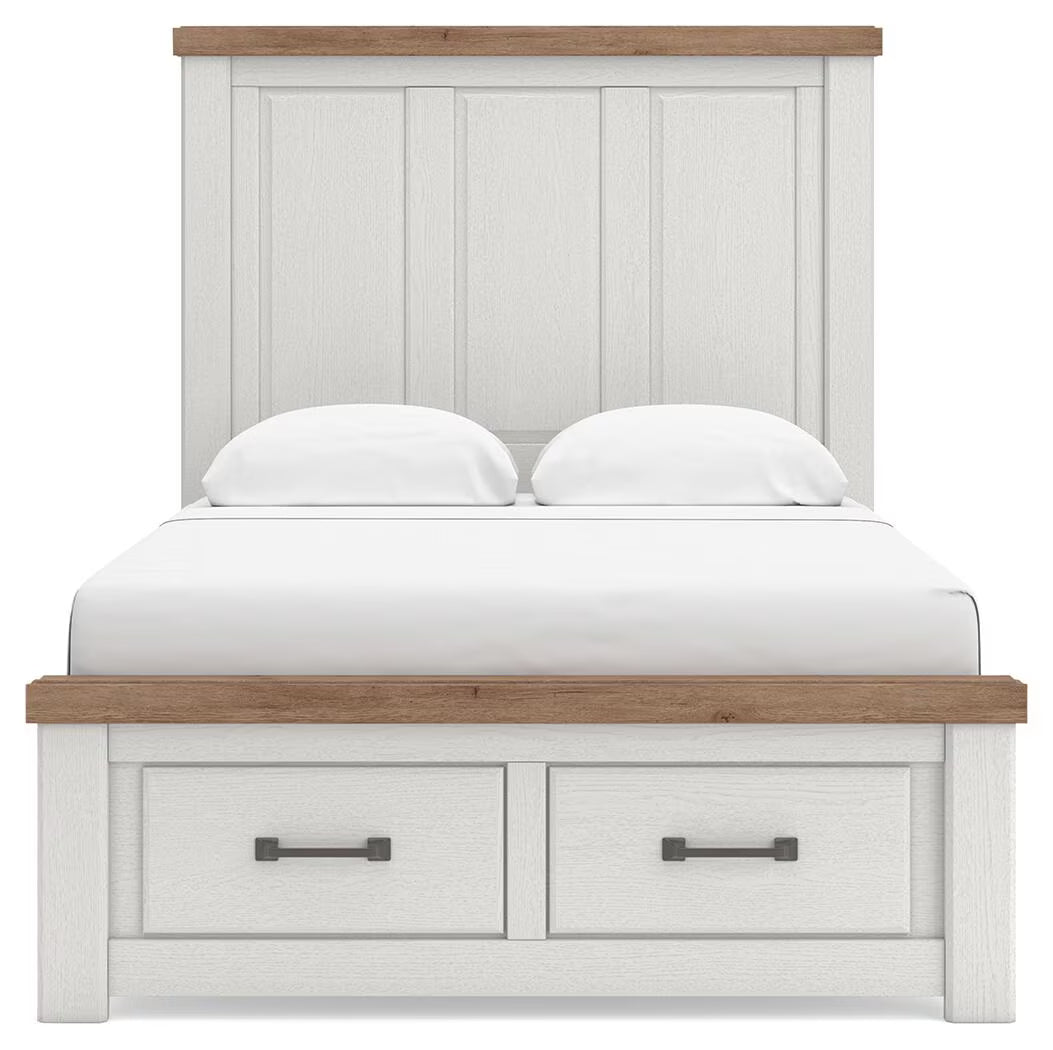 Savonport - Full Panel Storage Bed With Storage Footboard - White / Brown
