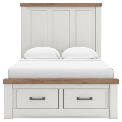Savonport - Full Panel Storage Bed With Storage Footboard - White / Brown