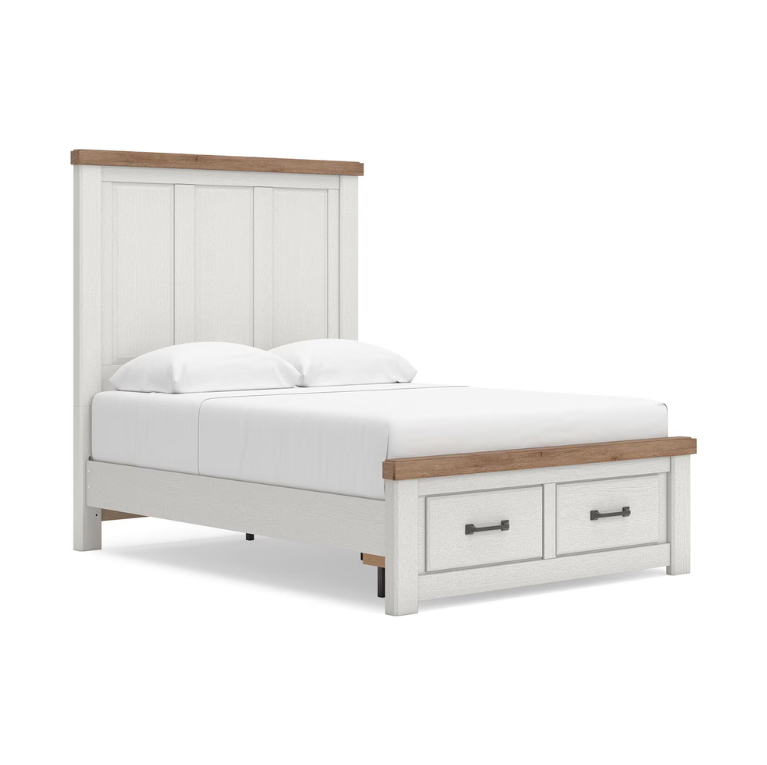 Savonport - Full Panel Storage Bed With Storage Footboard - White / Brown