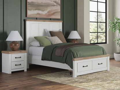 Savonport - Queen Panel Storage Bed With Storage Footboard - White / Brown
