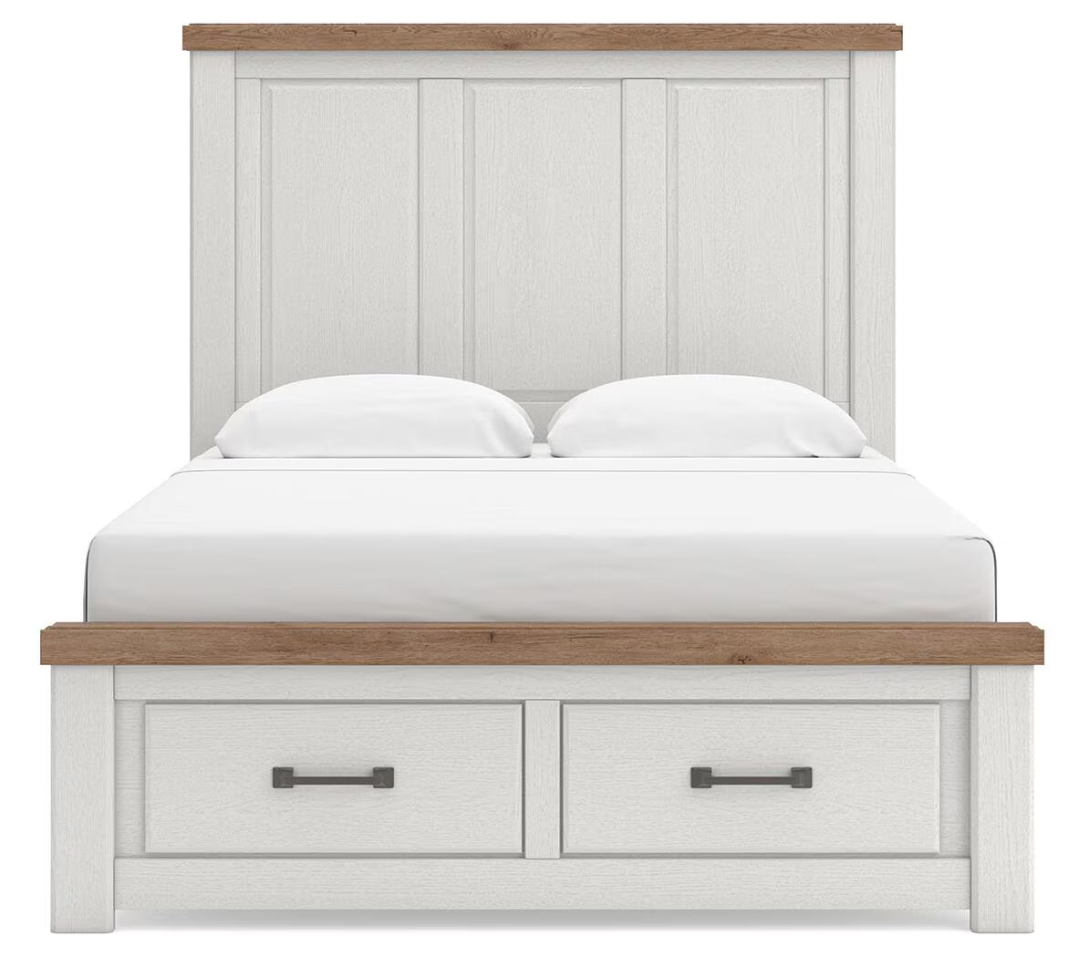 Savonport - Queen Panel Storage Bed With Storage Footboard - White / Brown