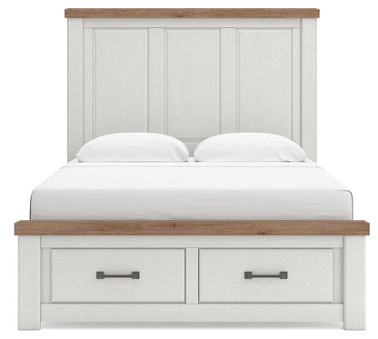 Savonport - Queen Panel Storage Bed With Storage Footboard - White / Brown