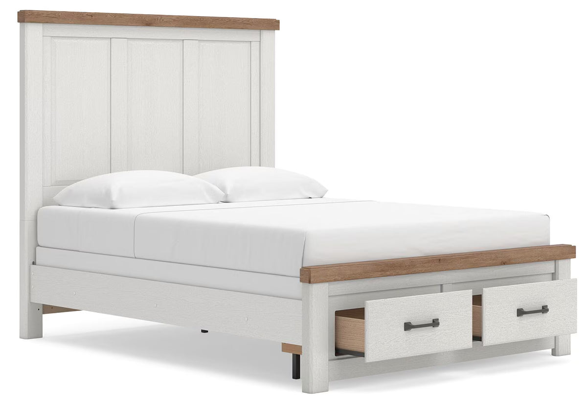 Savonport - Queen Panel Storage Bed With Storage Footboard - White / Brown