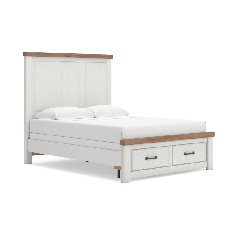 Savonport - Queen Panel Storage Bed With Storage Footboard - White / Brown