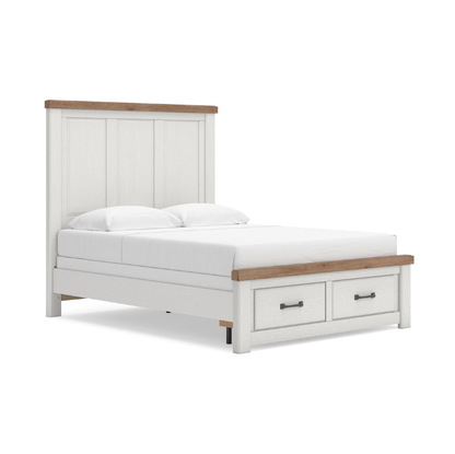 Savonport - Queen Panel Storage Bed With Storage Footboard - White / Brown