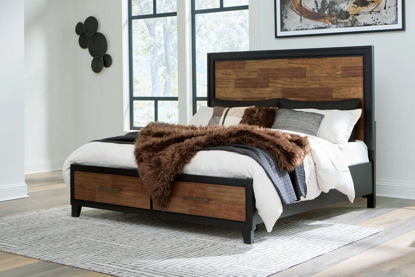Kraeburn - Brown / Black - Queen Panel Storage Bed