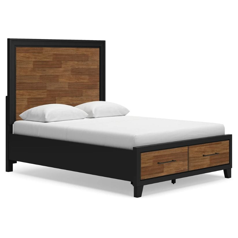 Kraeburn - Brown / Black - Queen Panel Storage Bed