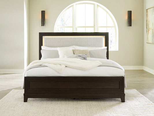 Neymorton - Dark Grayish Brown - California King Upholstered Panel Bed