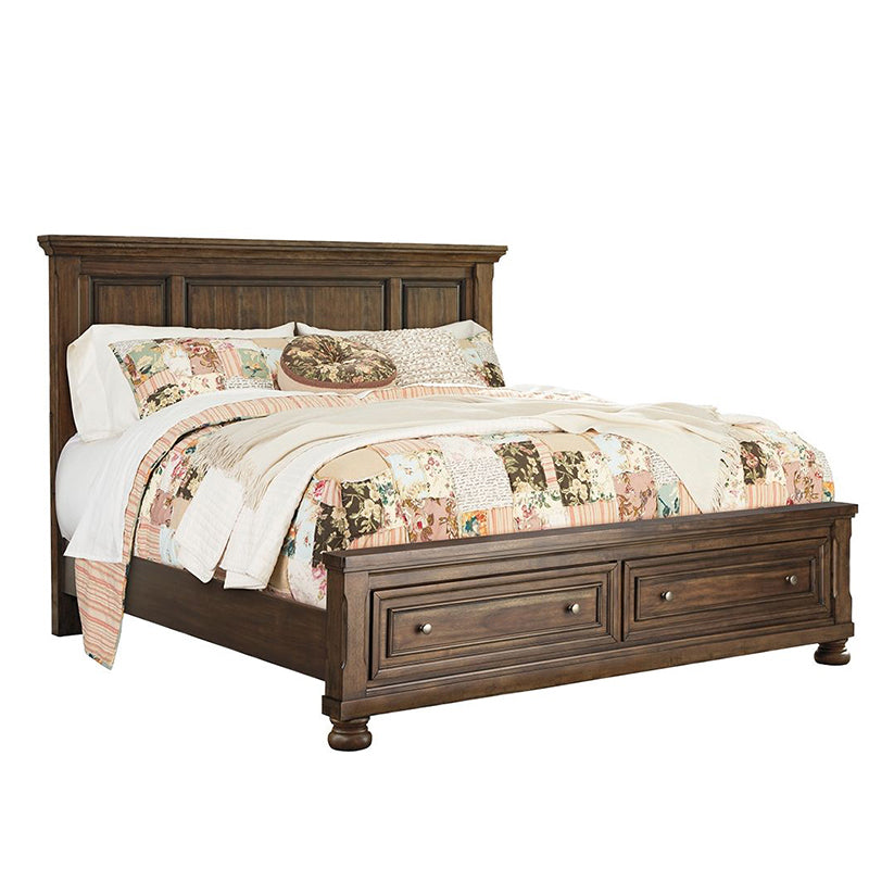 Flynnter - Medium Brown - Queen Panel Bed With 2 Storage Drawers