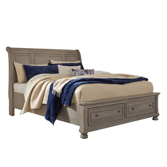 Lettner - Light Gray - Queen Sleigh Bed With 2 Storage Drawers