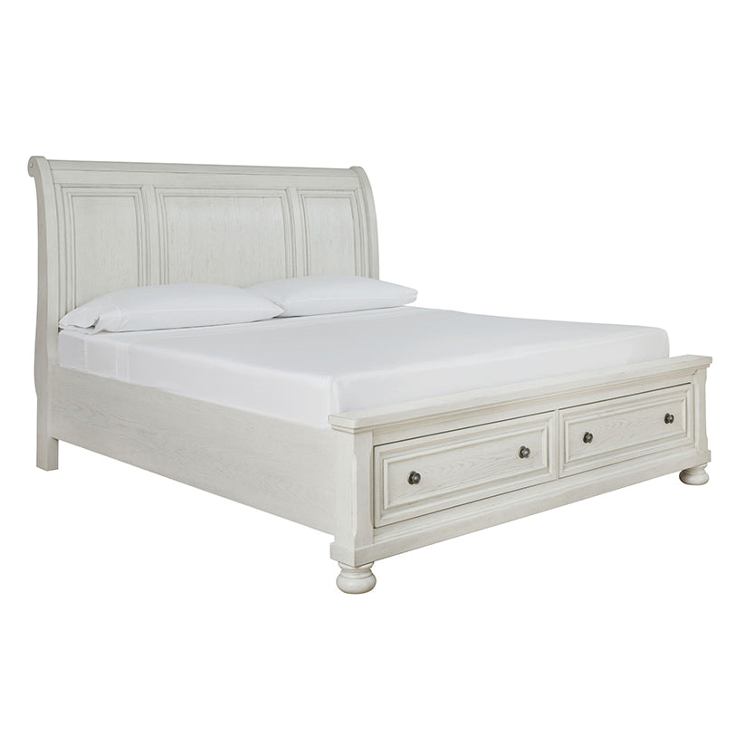 Robbinsdale - Antique White - Queen Sleigh Bed With 2 Storage Drawers