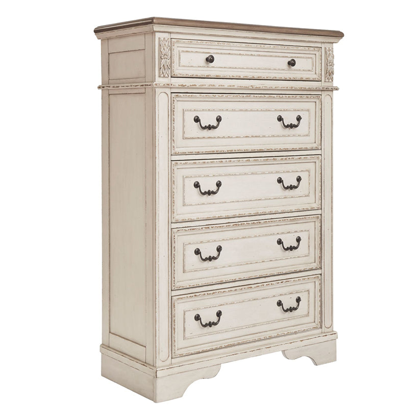 Realyn - White / Brown / Beige - Five Drawer Chest