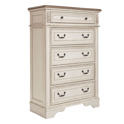 Realyn - White / Brown / Beige - Five Drawer Chest