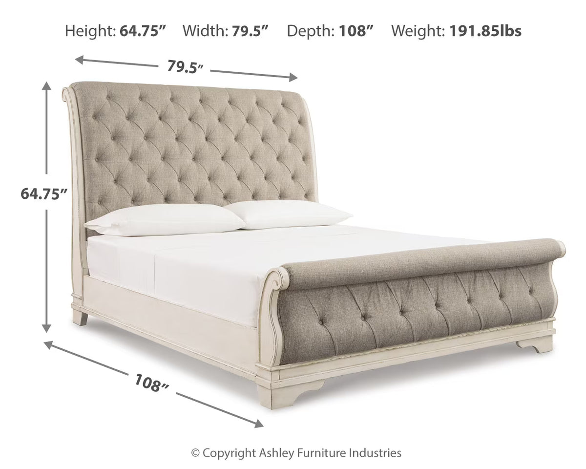 Realyn - California King Upholstered Sleigh Bed - Chipped White
