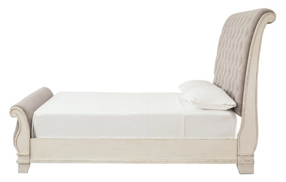 Realyn - California King Upholstered Sleigh Bed - Chipped White