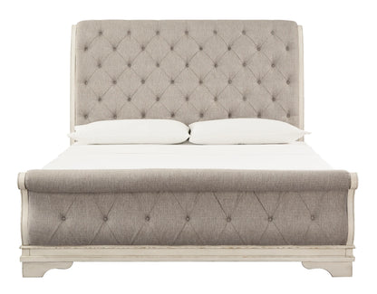 Realyn - California King Upholstered Sleigh Bed - Chipped White