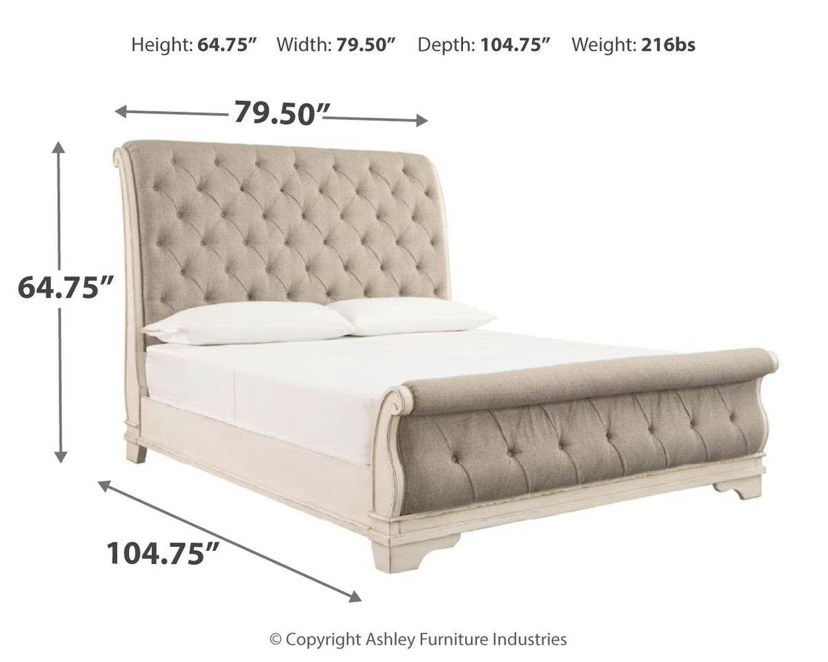 Realyn - King Upholstered Sleigh Bed - Chipped White