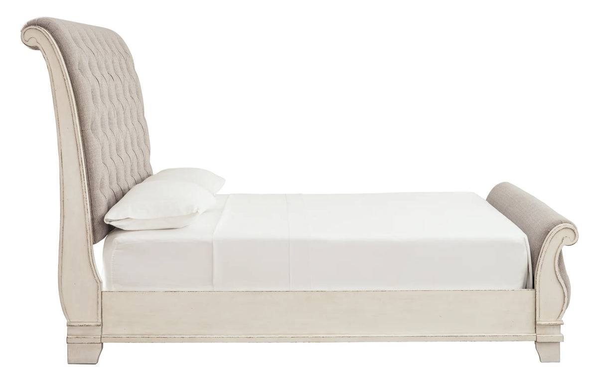 Realyn - King Upholstered Sleigh Bed - Chipped White