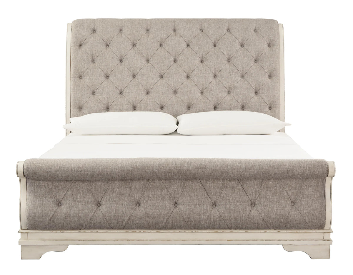 Realyn - King Upholstered Sleigh Bed - Chipped White
