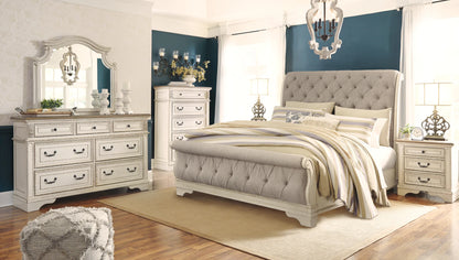 Realyn - King Upholstered Sleigh Bed - Chipped White