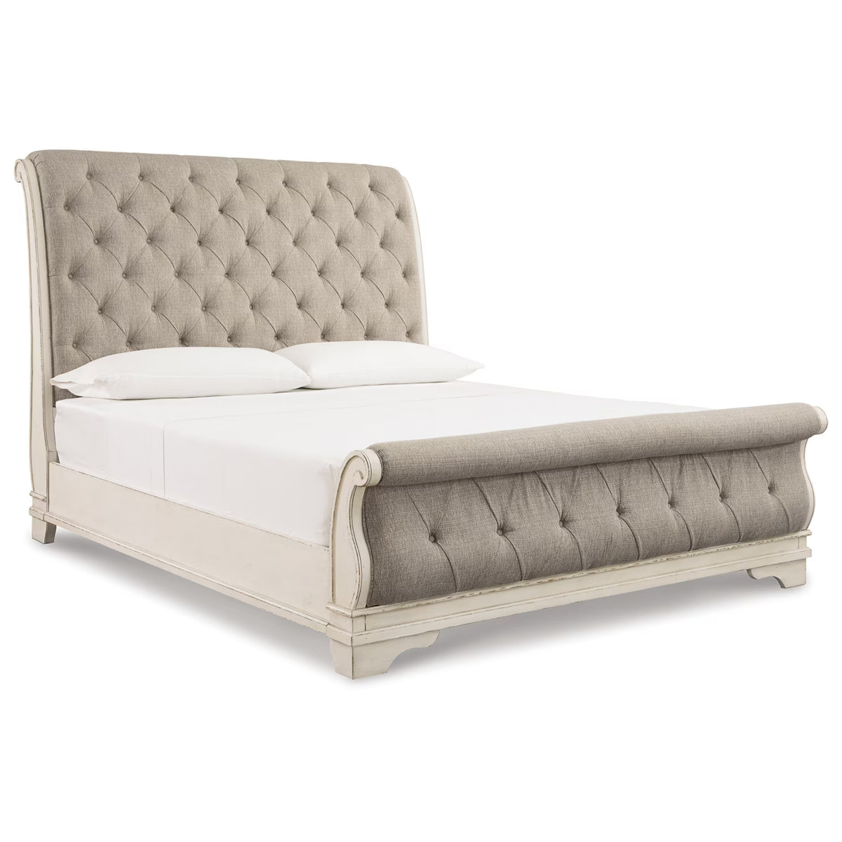 Realyn - Queen Upholstered Sleigh Bed - Chipped White