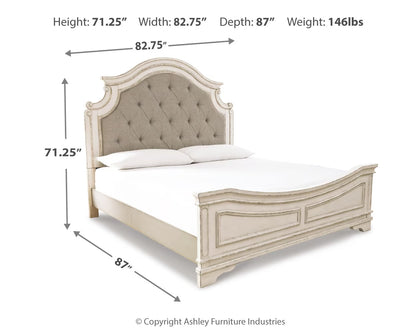 Realyn - King Upholstered Panel Bed - Chipped White