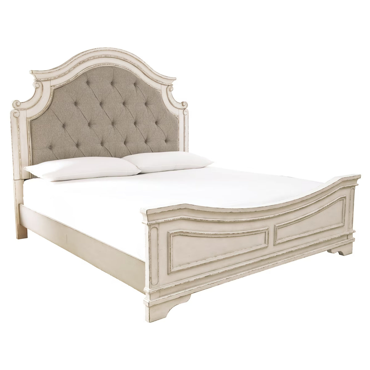 Realyn - King Upholstered Panel Bed - Chipped White