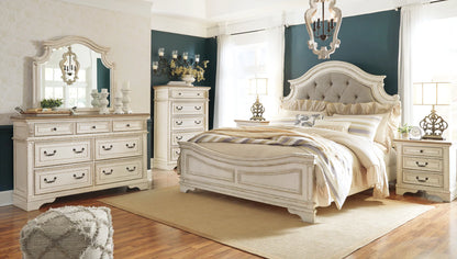 Realyn - California King Upholstered Panel Bed - Chipped White