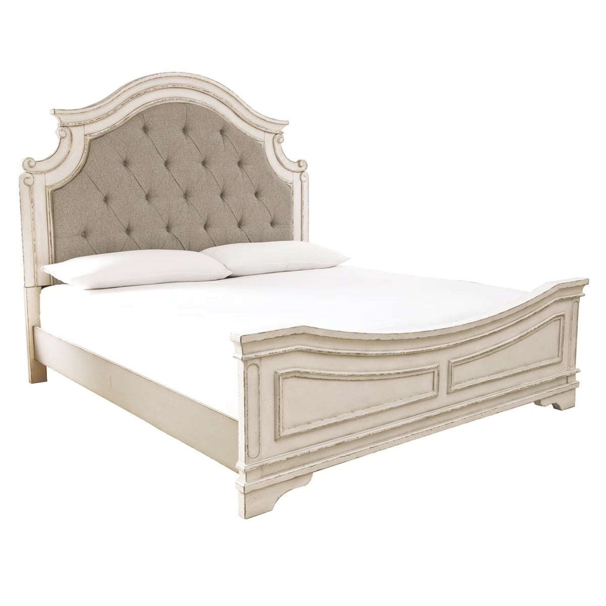 Realyn - California King Upholstered Panel Bed - Chipped White