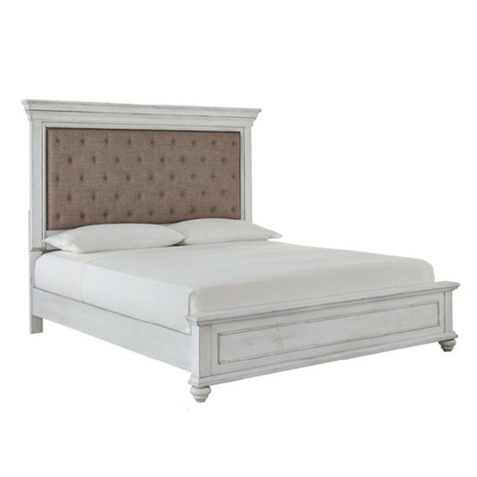 Kanwyn - Whitewash - Queen Upholstered Panel Bed