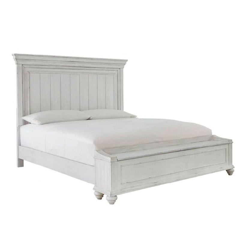 Kanwyn - Whitewash - King Panel Bed With Storage Bench