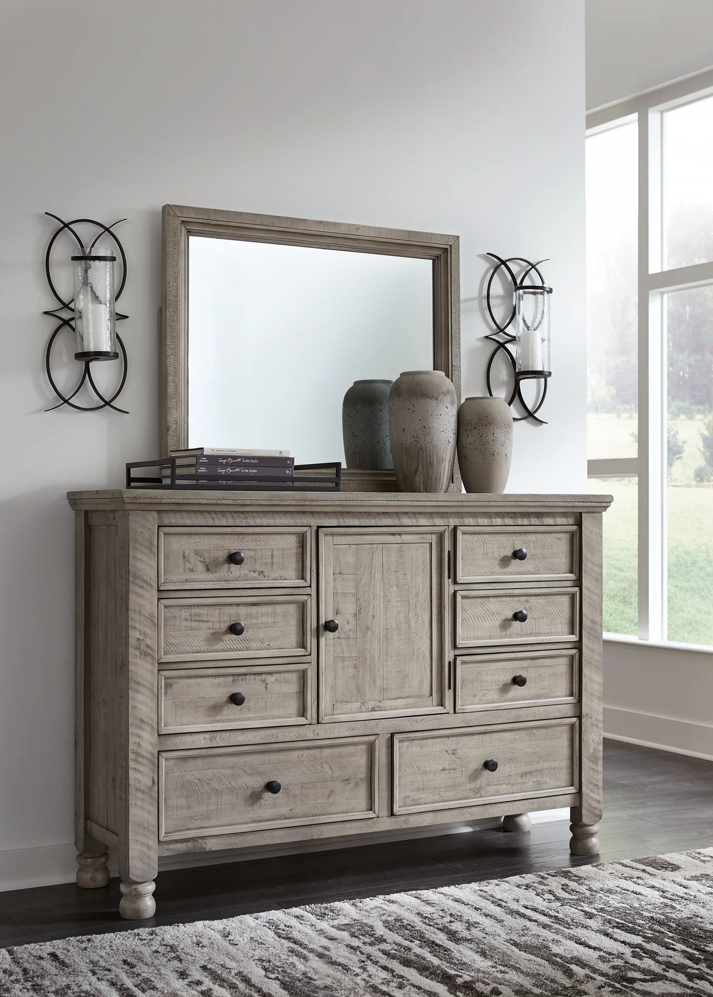 Harrastone - Gray - Dresser, Mirror