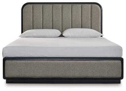 Rowanbeck - Gray / Black - California King Upholstered Panel Bed