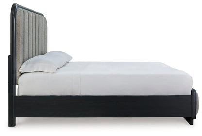 Rowanbeck - Gray / Black - California King Upholstered Panel Bed