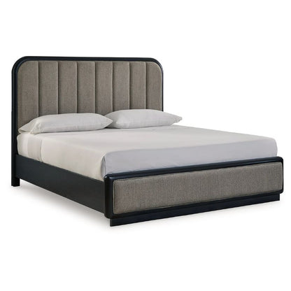 Rowanbeck - Gray / Black - California King Upholstered Panel Bed