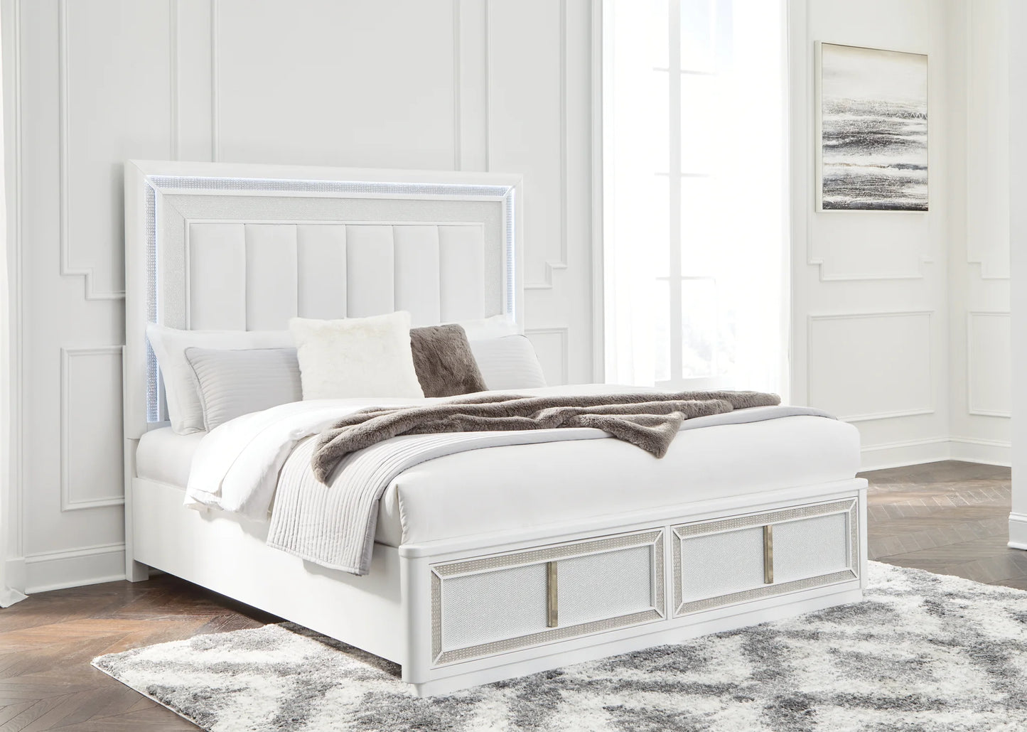Chalanna - White - King Upholstered Storage Bed