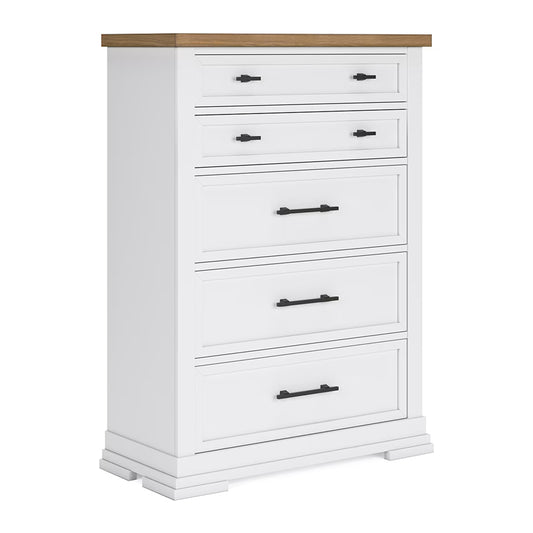 Ashbryn - White / Natural - Five Drawer Chest