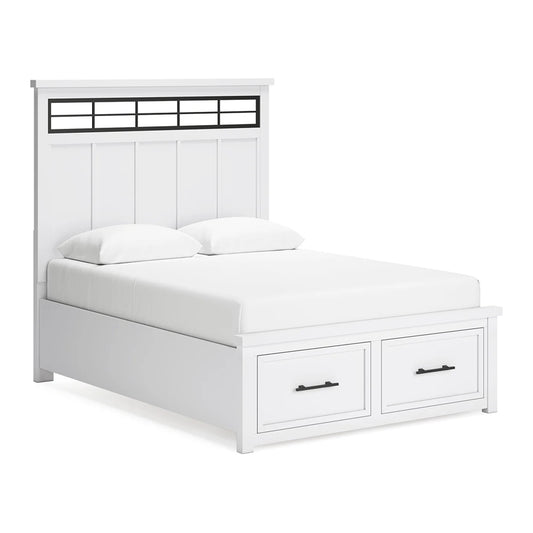 Ashbryn - White / Natural - Queen Panel Storage Bed