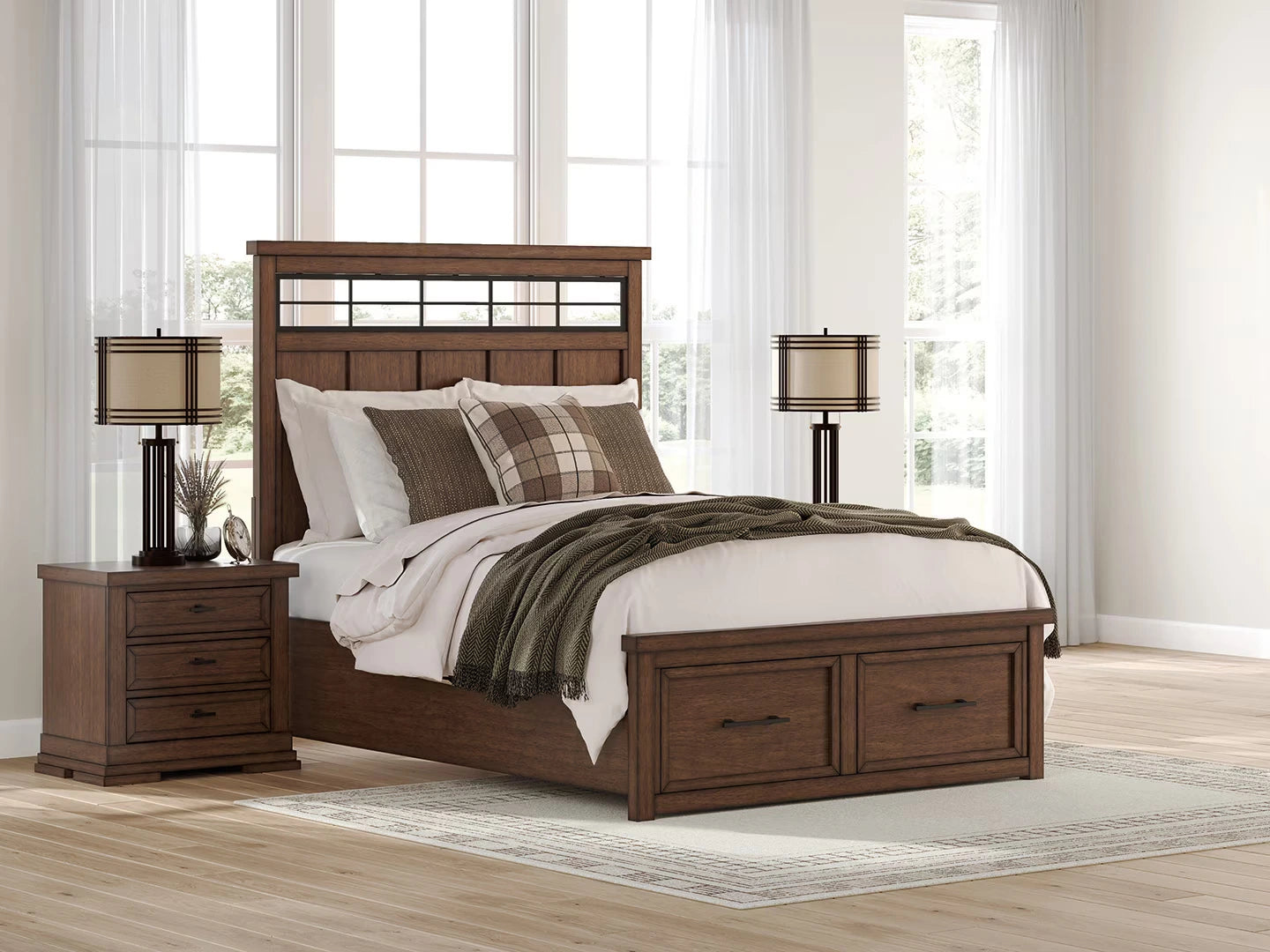 Taffenbrook - Medium Brown - Queen Panel Storage Bed