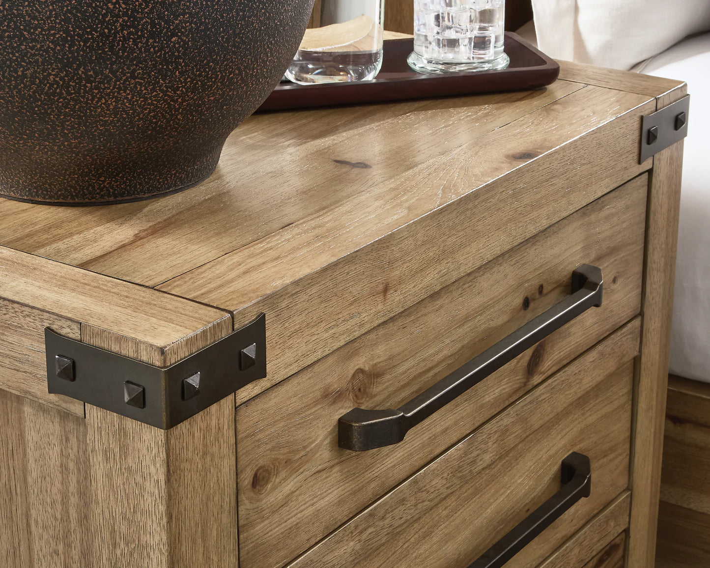 Ridgester - Three Drawer Night Stand - Light Brown