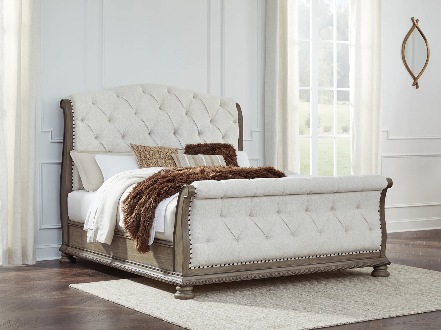 Ardenfield - Light Brown - King Upholstered Sleigh Bed