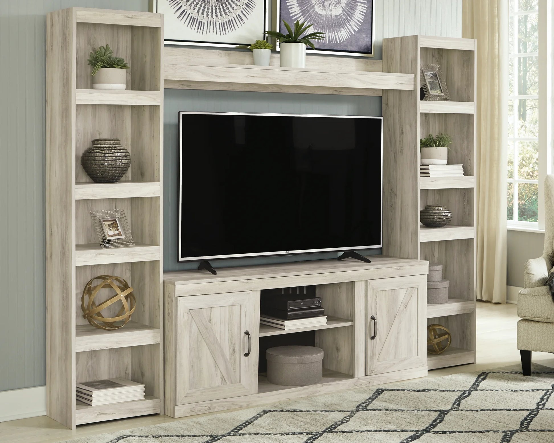 Bellaby - Whitewash - 4-Piece Entertainment Center