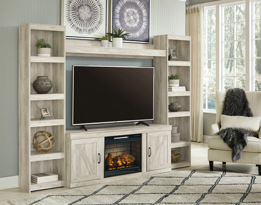 Bellaby - Whitewash - 5-Piece Entertainment Center With Electric Fireplace